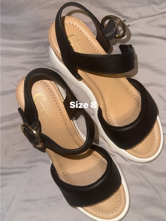 Shoes - Women’s Black Wedge Sandals with White Platform